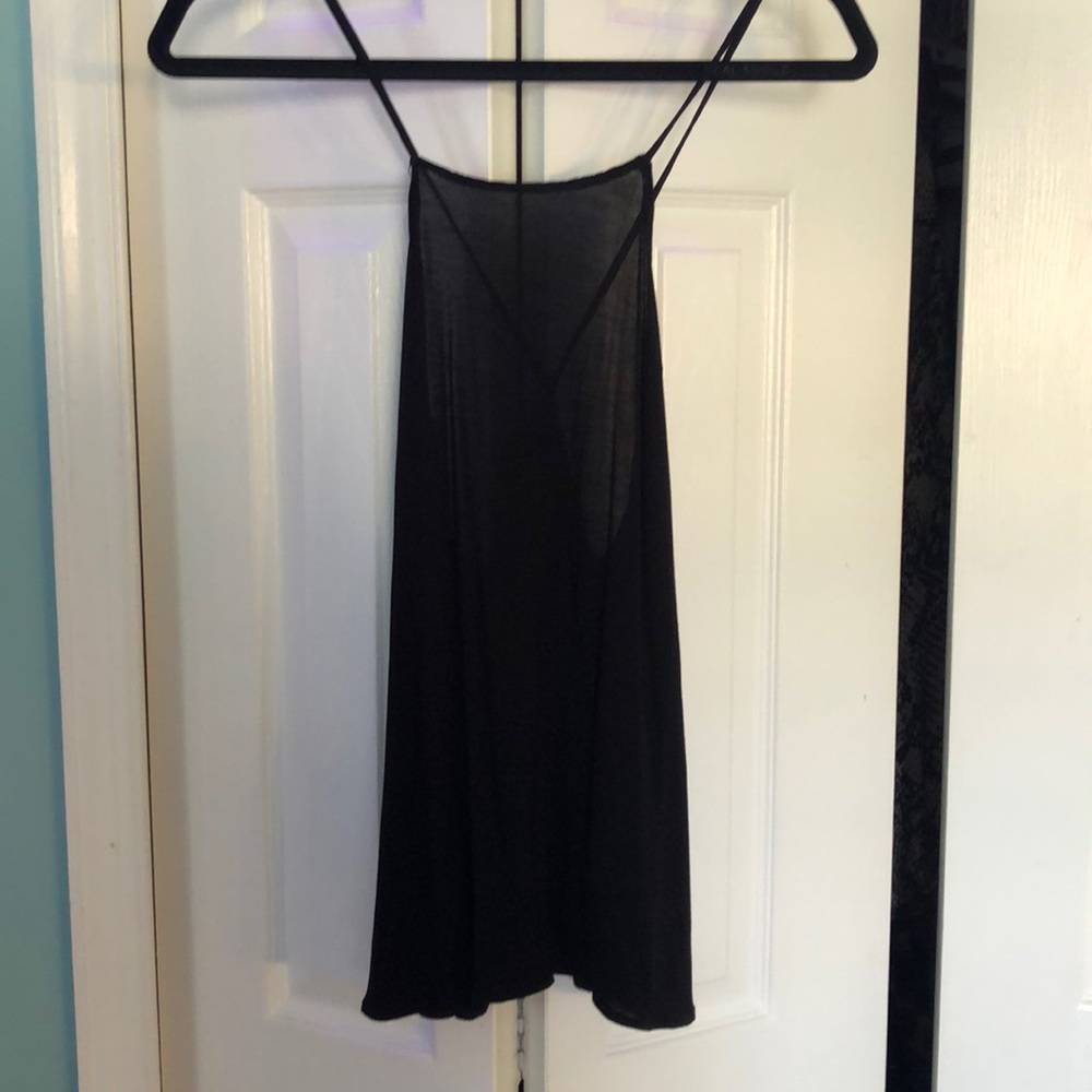 NORDSTROM SHEER BLACK CRISS CROSS TANK